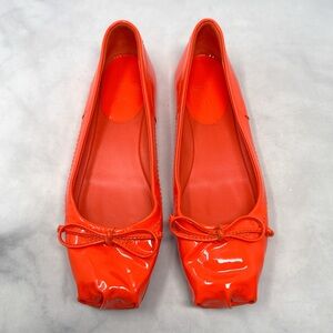 Christian Louboutin Mamadrague Patent Leather Bow Ballerina Flat Shoes Orange